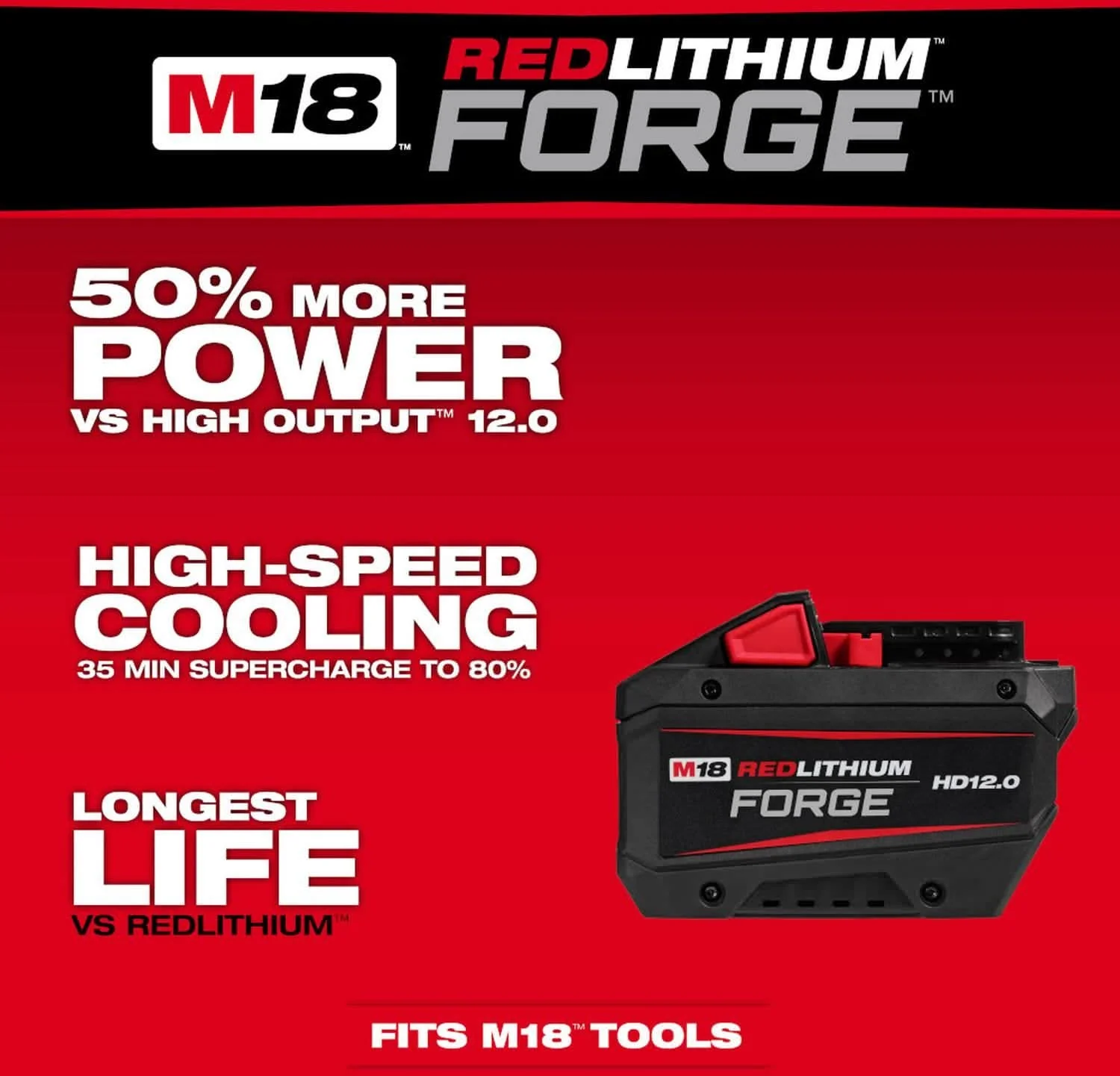 Milwaukee 48-11-1814 M18 REDLITHIUM FORGE HD12.0 Battery, 10-Pack - Image 2