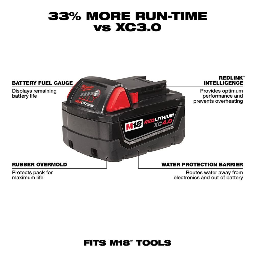 Milwaukee 48-11-1840 M18 Red Lithium XC 4.0Ah Extended Battery Pack - Image 2