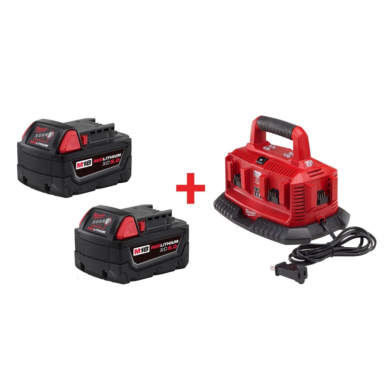 Milwaukee M18 6 Bay Charger and XC 5.0Ah 2-Pack Battery - Image 1