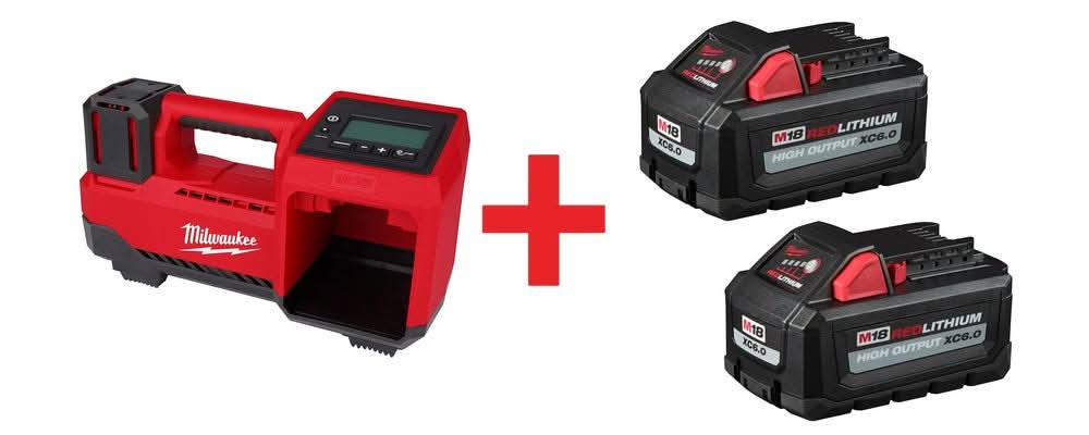 Milwaukee M18 Compact Tire Inflator with M18 REDLITHIUM HIGH OUTPUT XC 6.0Ah Battery 2-Pack - Image 1