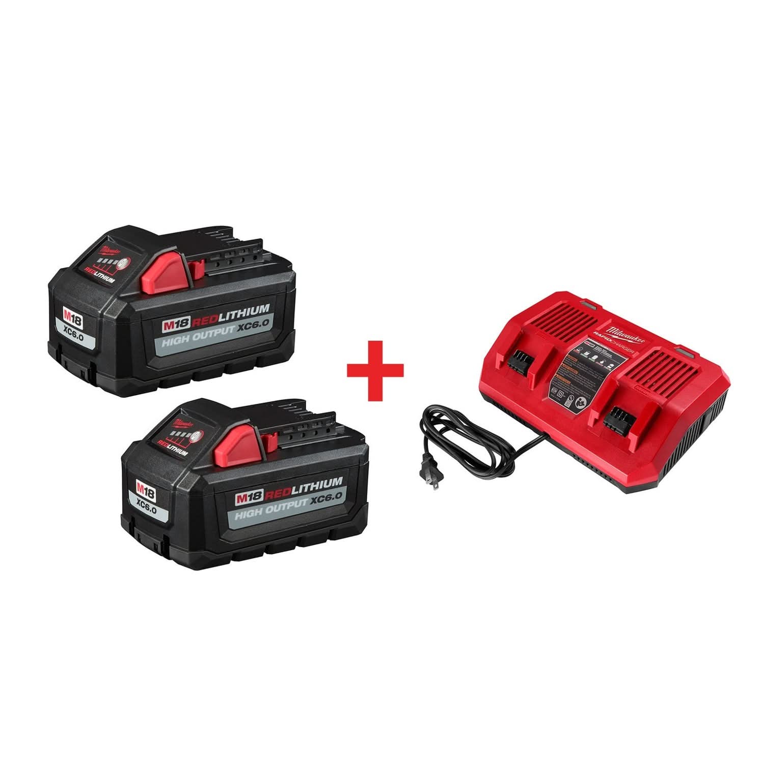 Milwaukee M18 Dual Bay Simultaneous Rapid Charger and 6.0Ah Battery 2-Pack - Image 1