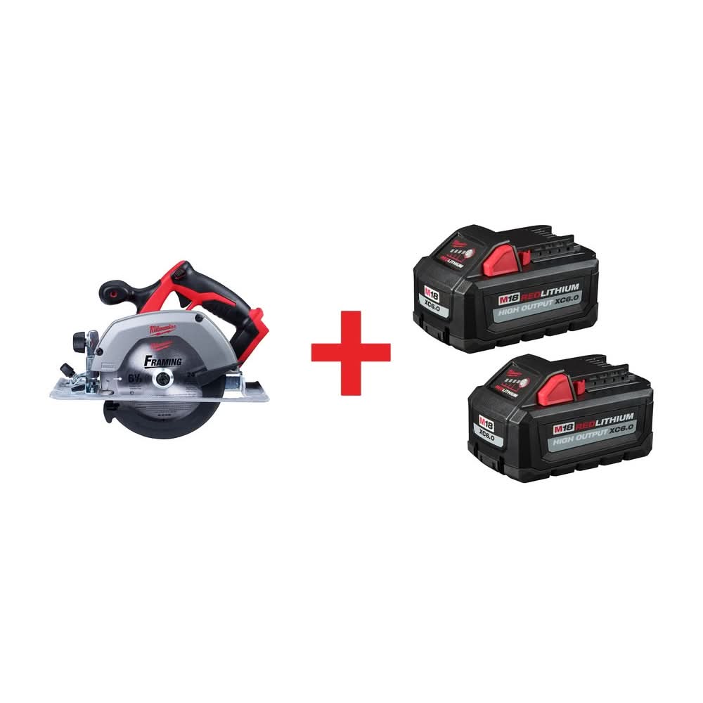 Milwaukee M18 6-1/2" Circular Saw with M18 REDLITHIUM HIGH OUTPUT XC 6.0Ah Battery 2-Pack - Image 1