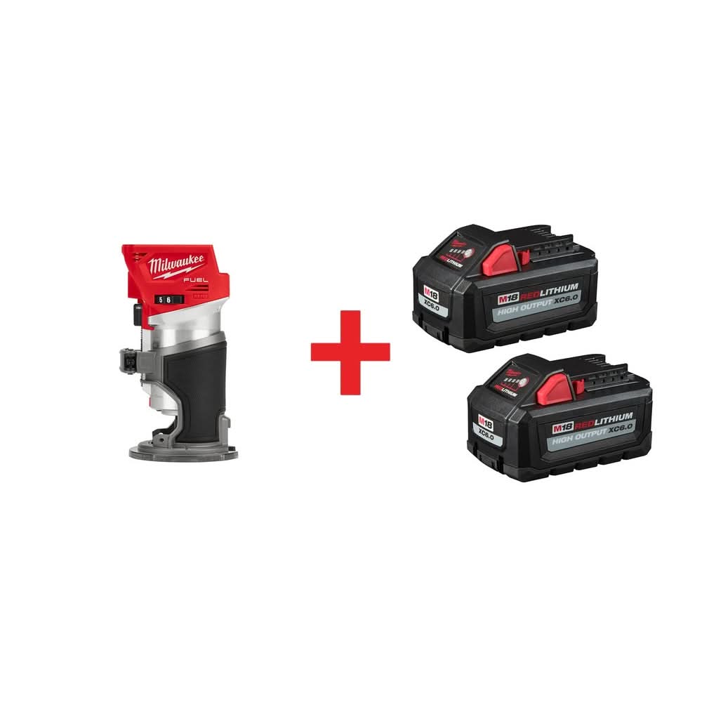 Milwaukee M18 FUEL Brushless Compact Router with M18 REDLITHIUM HIGH OUTPUT XC 6.0Ah Battery 2-Pack - Image 1