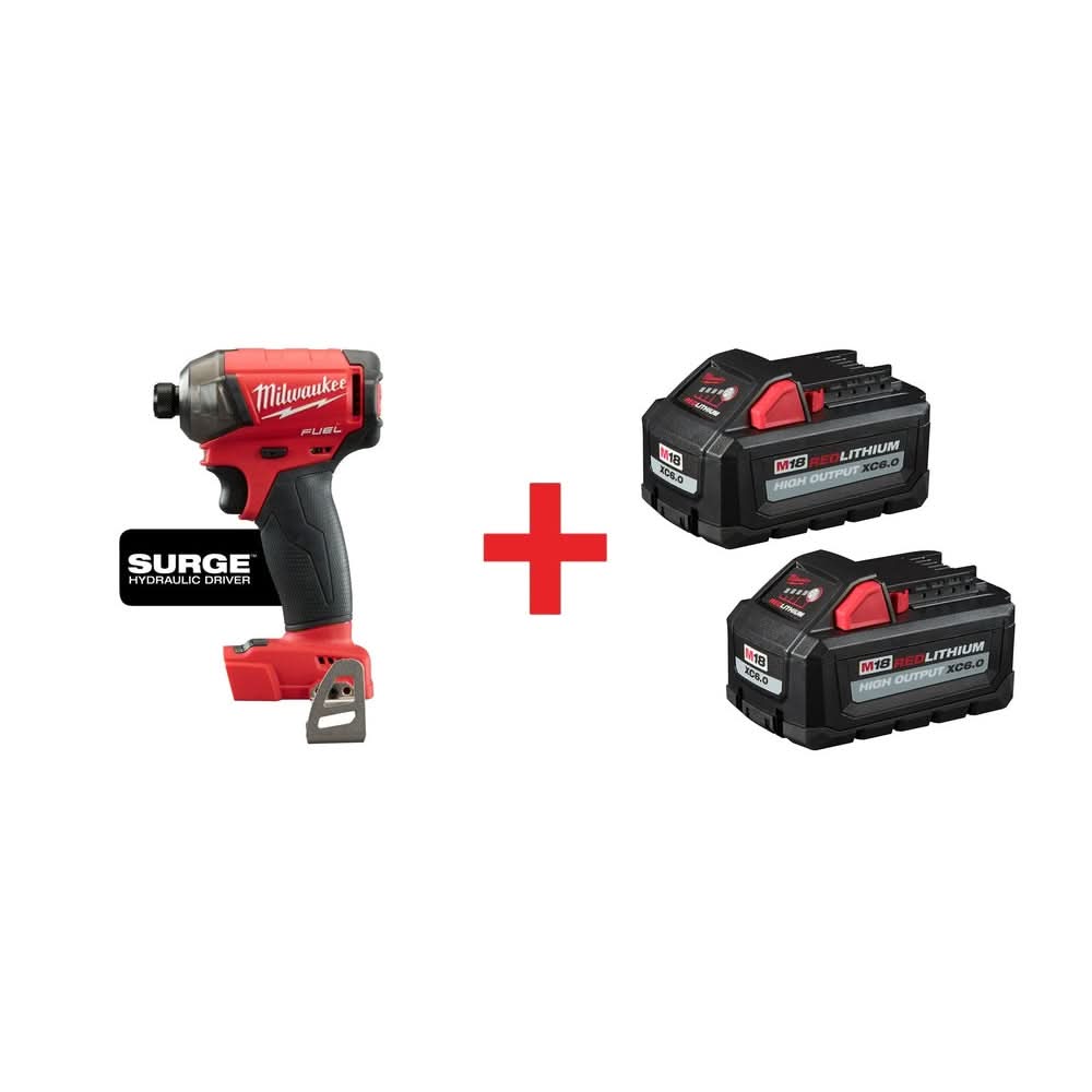 Milwaukee M18 FUEL SURGE 1/4" Hex Hydraulic Driver with M18 REDLITHIUM HIGH OUTPUT XC 6.0Ah Battery 2-Pack - Image 1