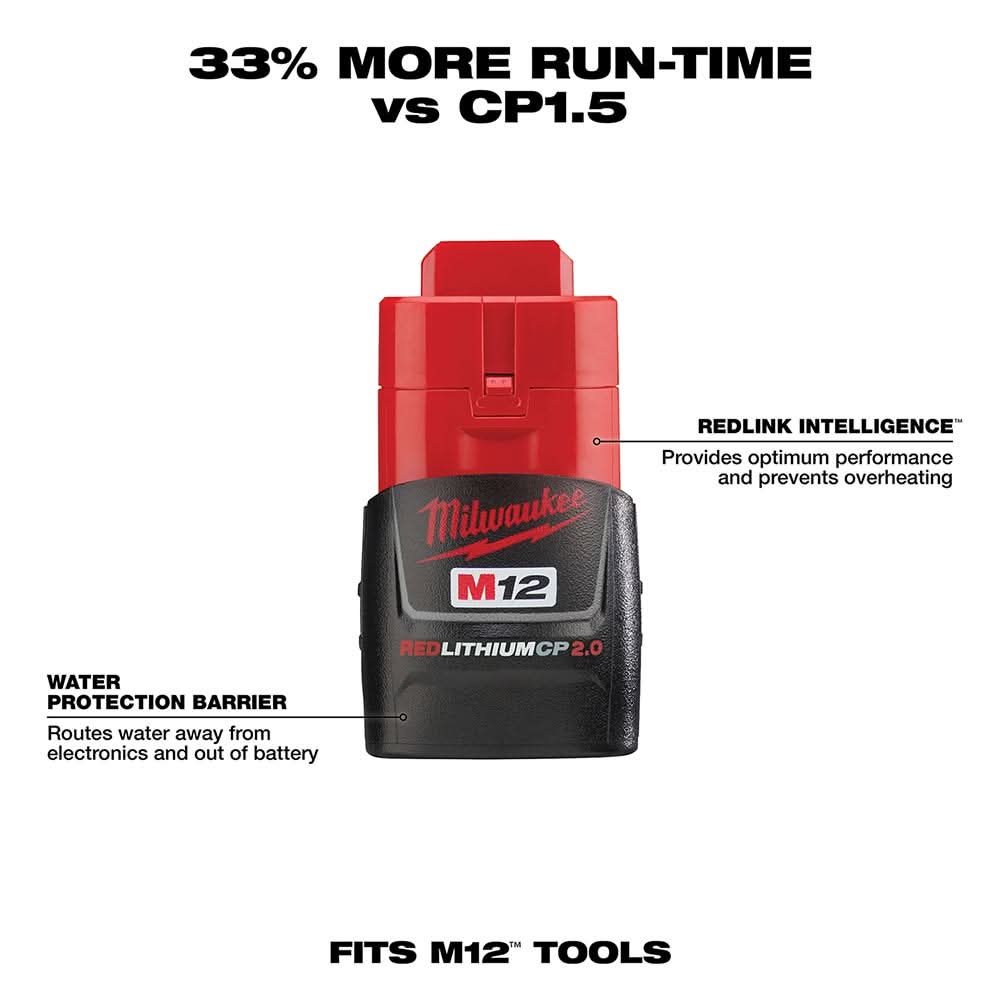Milwaukee 48-11-2420 M12 REDLITHIUM 2.0Ah Compact Battery Pack - Image 2