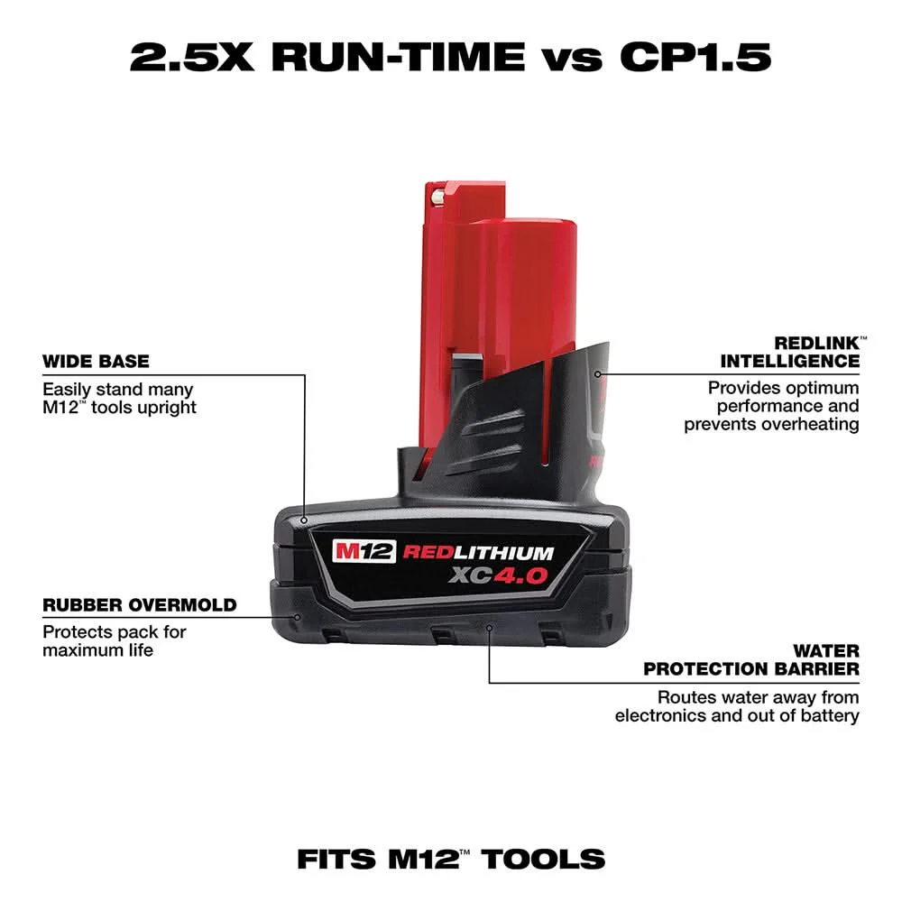 Milwaukee 48-11-2440 M12 REDLITHIUM XC 4.0Ah Extended Capacity Battery Pack - Image 2