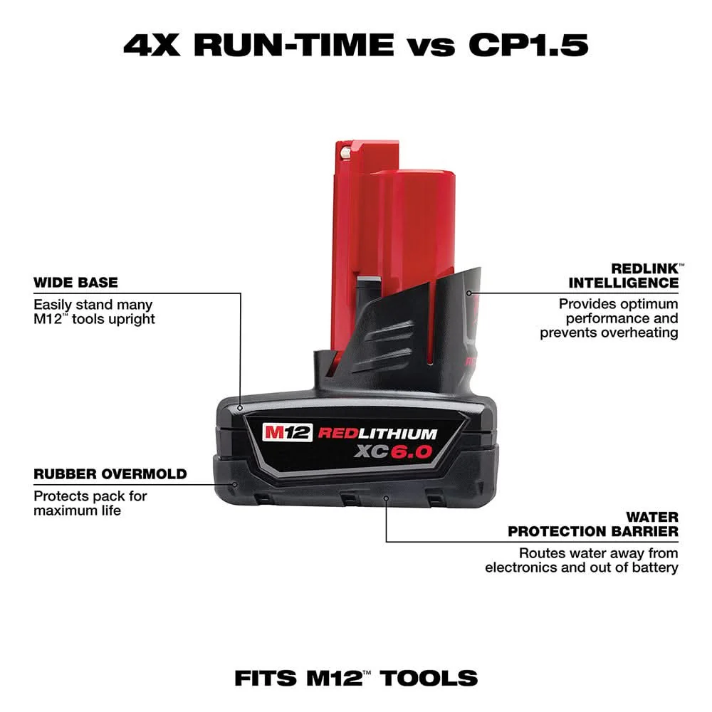 Milwaukee 48-11-2460 M12 REDLITHIUM XC 6.0Ah Extended Capacity Battery Pack - Image 2
