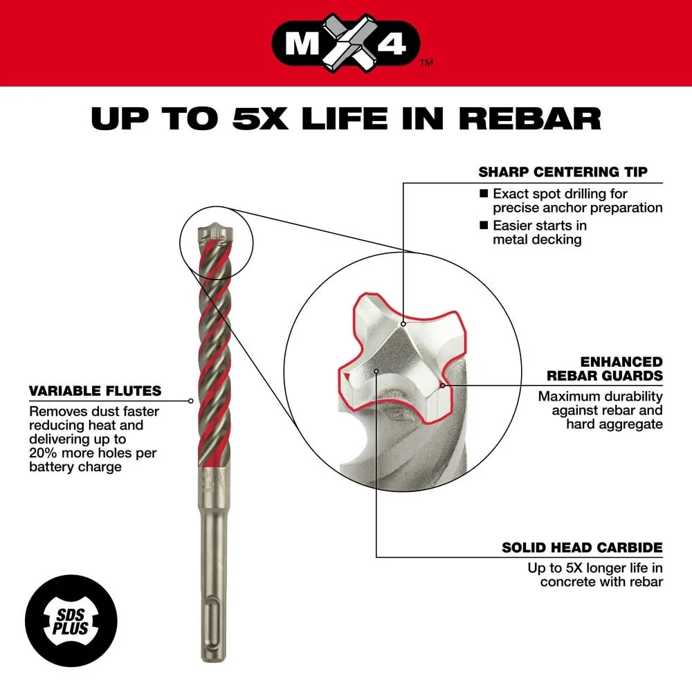 Milwaukee 48-20-7228 SDS-PLUS 4-Cutter MX4 7/8-Inch x 8-Inch x 10-Inch - Image 1