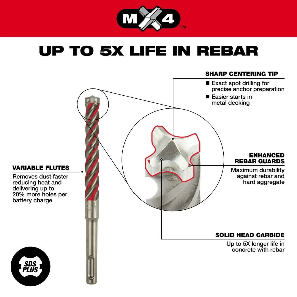 Milwaukee 48-20-8308 SDS-PLUS 4CT MX4 5/32"x 4"x 6" - Image 2
