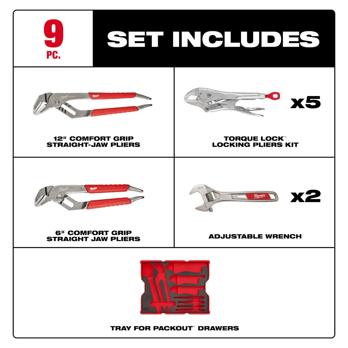 Milwaukee 48-22-0160 9-Piece Pliers & Wrench Set with Tray for PACKOUT Drawers - Image 2
