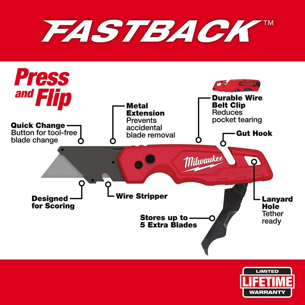 Milwaukee 48-22-1504 Fastback Folding Utility Knife And Blades Set - Image 2