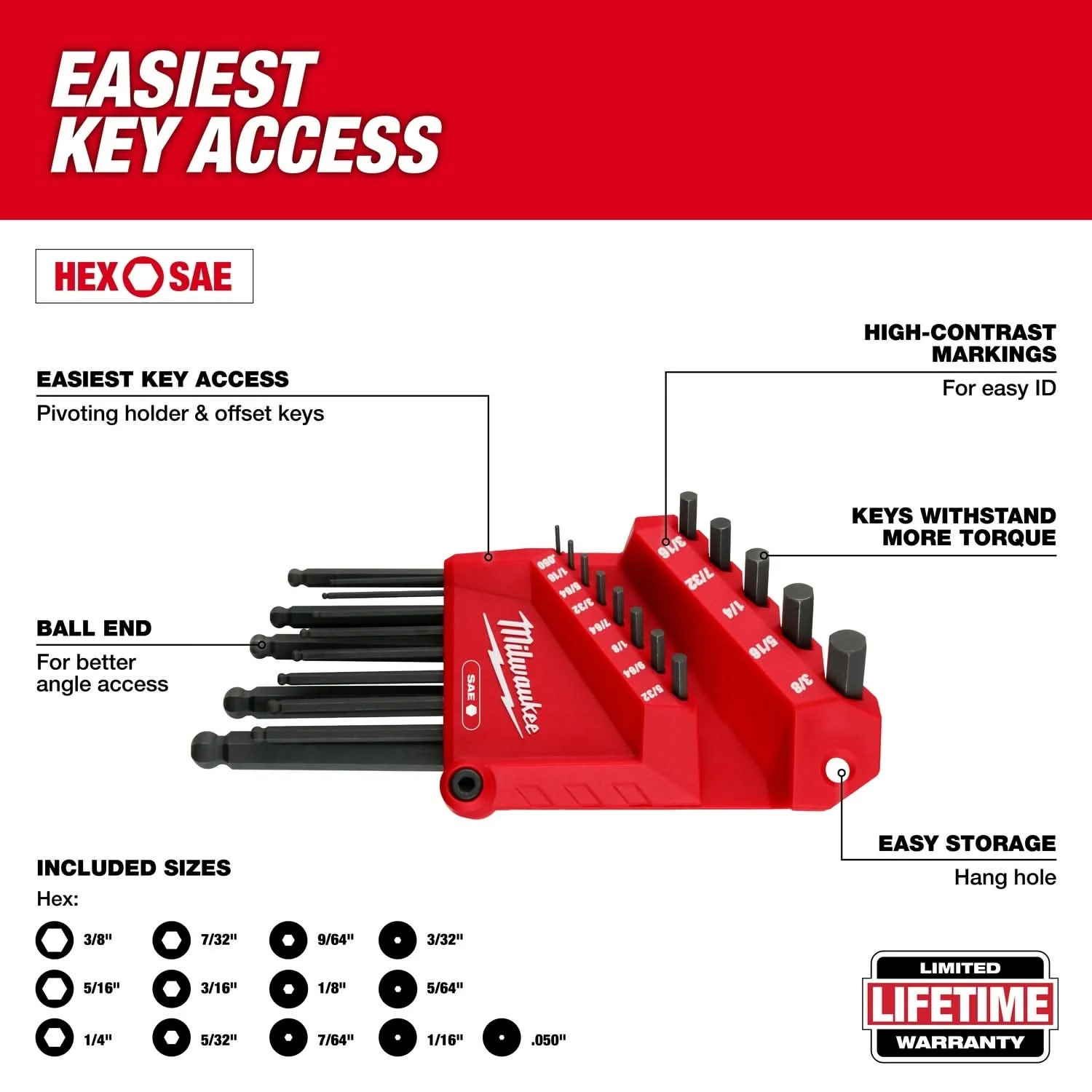 Milwaukee 48-22-2185 13-Key Ball End L-Key Set - SAE - Image 2