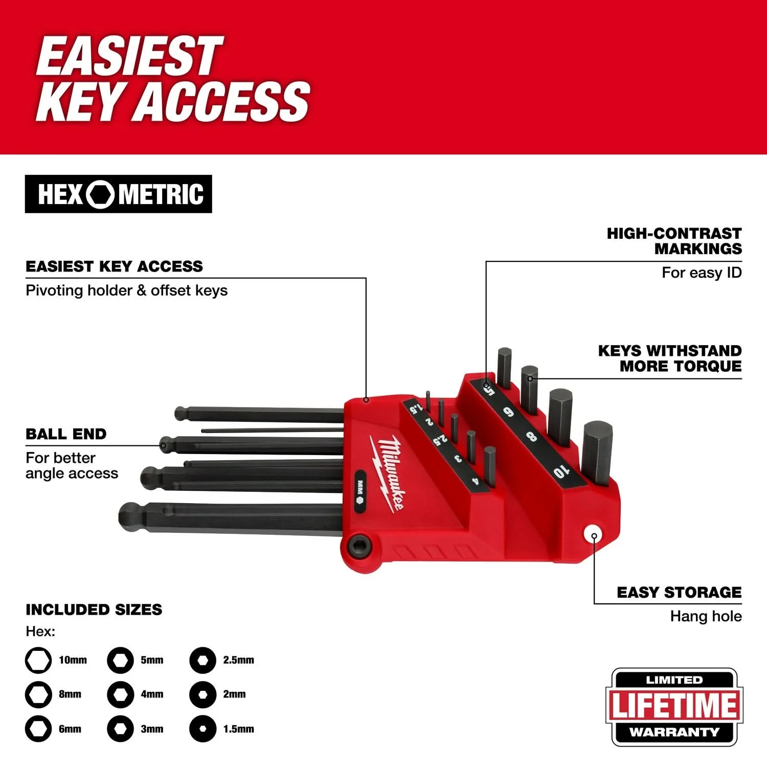 Milwaukee 48-22-2186 9-Key Ball End L-Key Set - Metric - Image 2