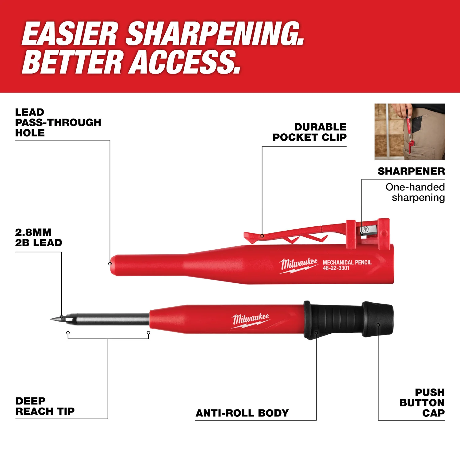 Milwaukee 48-22-3301 Mechanical Pencil With 10-Pc. Graphite Lead Pack - Image 2
