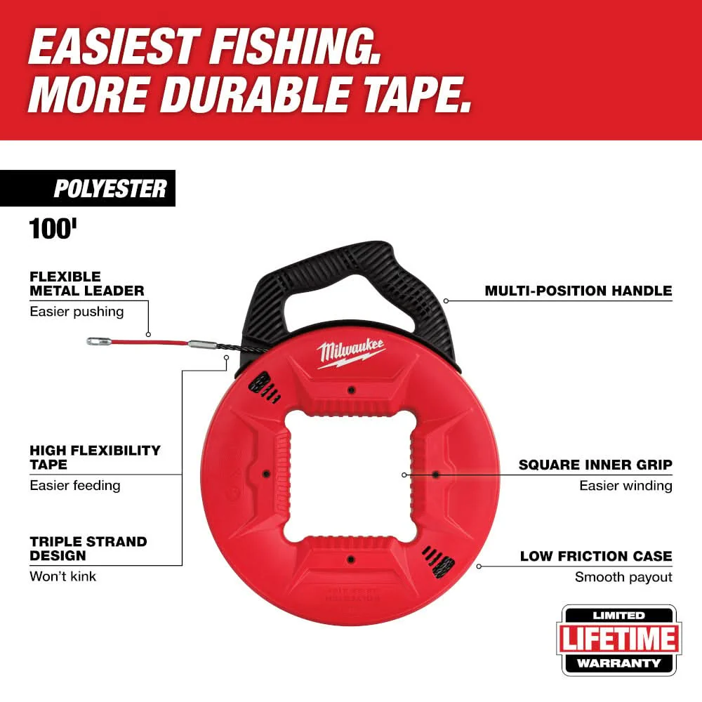 Milwaukee PROMO 48-22-4195 100' Polyester Fish Tape w/ Flexible Metal Leader (PROMO) - Image 2
