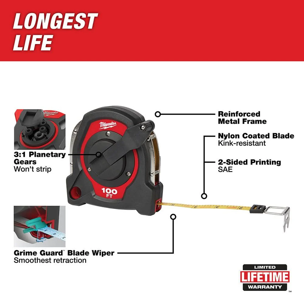 Milwaukee 48-22-5101 100Ft Closed Reel Long Tape - Image 2