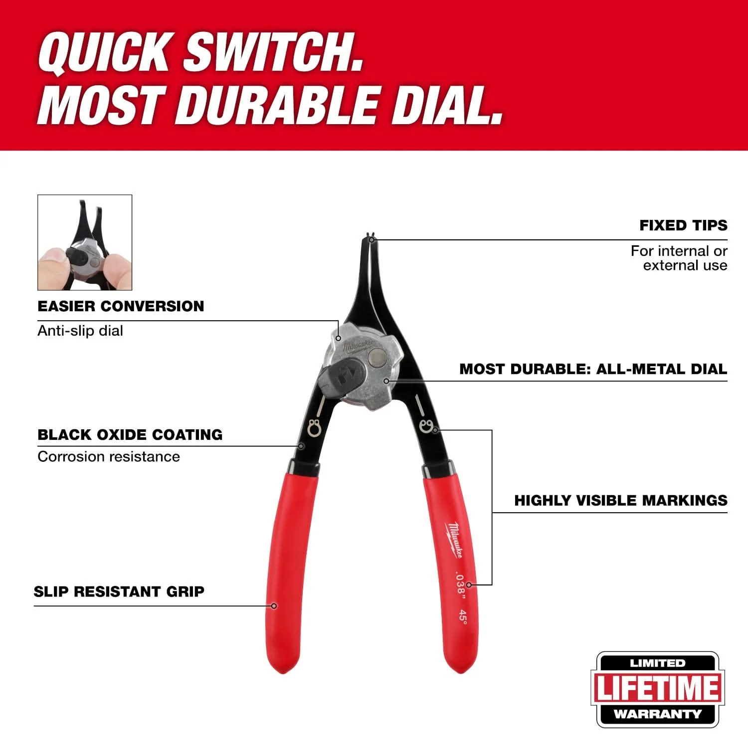 Milwaukee 48-22-6531 0.038" CONV SNAP RING PLIER - 45 DEG - Image 2