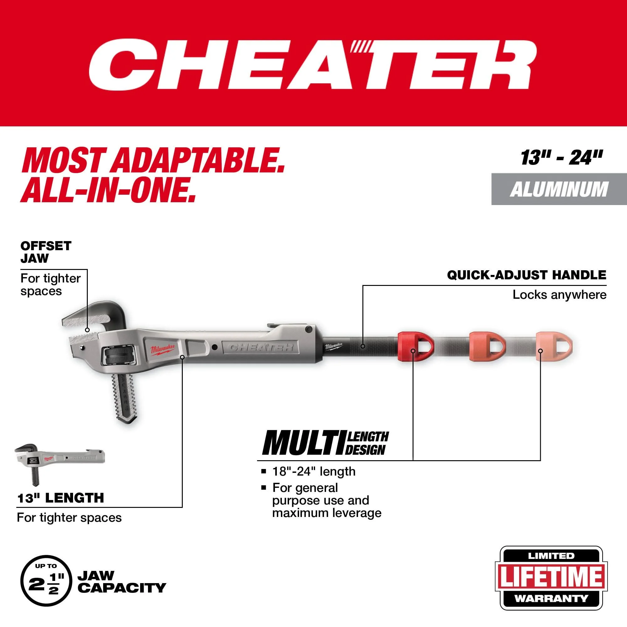 Milwaukee 48-22-7322 CHEATER Aluminum Offset Adaptable Pipe Wrench - Image 2