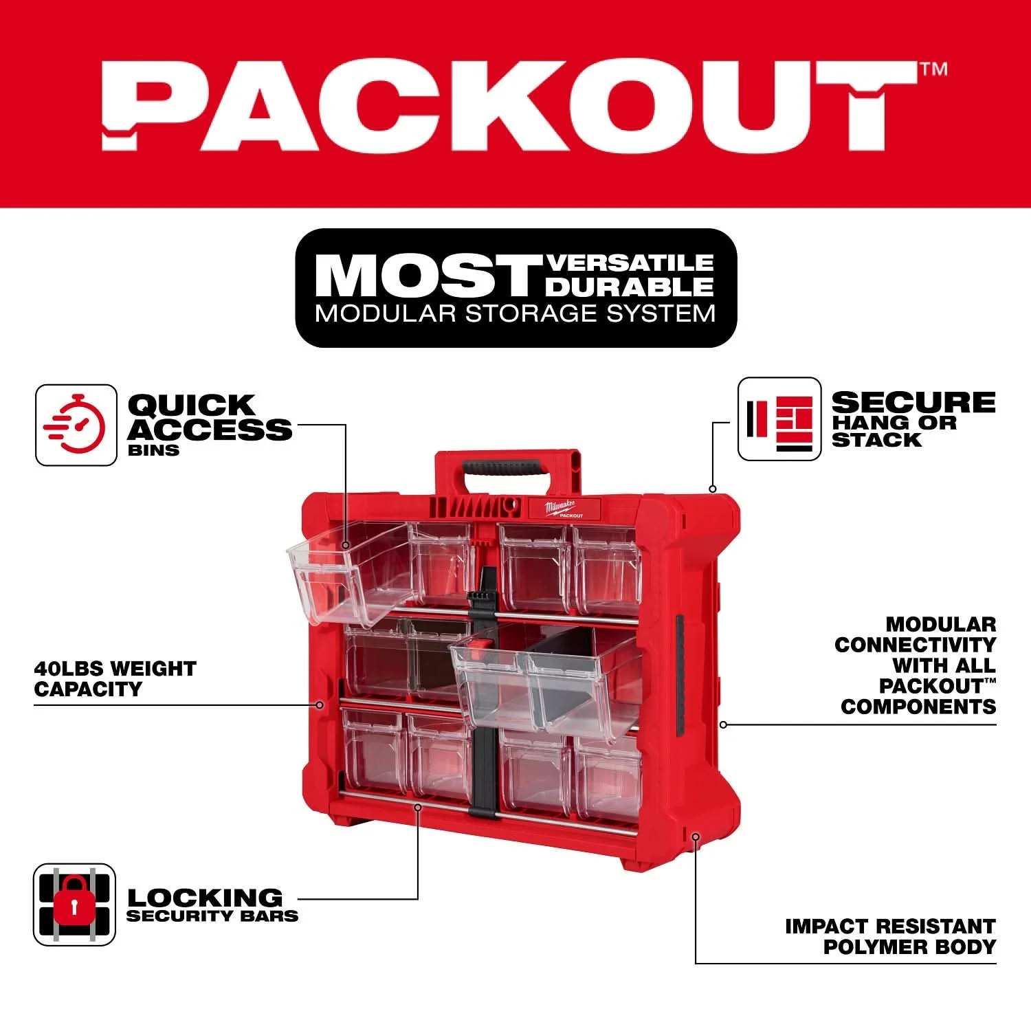 Milwaukee 48-22-8433 PACKOUT Tilt Bin Organizer 2-Pack - Image 3