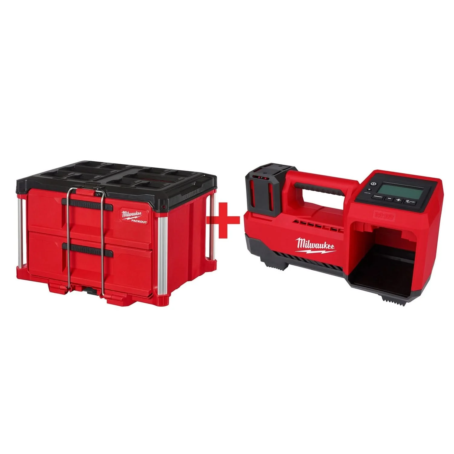 Milwaukee PACKOUT 2-Drawer Tool Box with M18 Compact Tire Inflator (Bare Tool) - Image 1