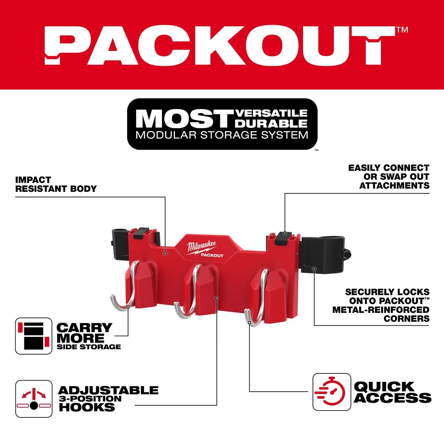 Milwaukee 48-22-8606 PACKOUT Tool Box 3-Hook Attachment - Image 3