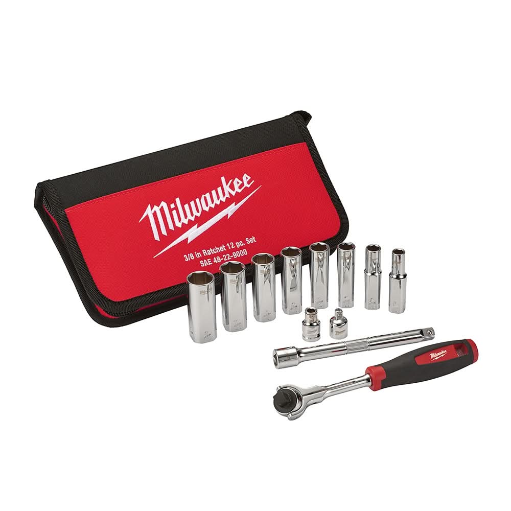 Milwaukee 48-22-9000 12-Piece  3/8" Drive Sae Socket Set - Image 1