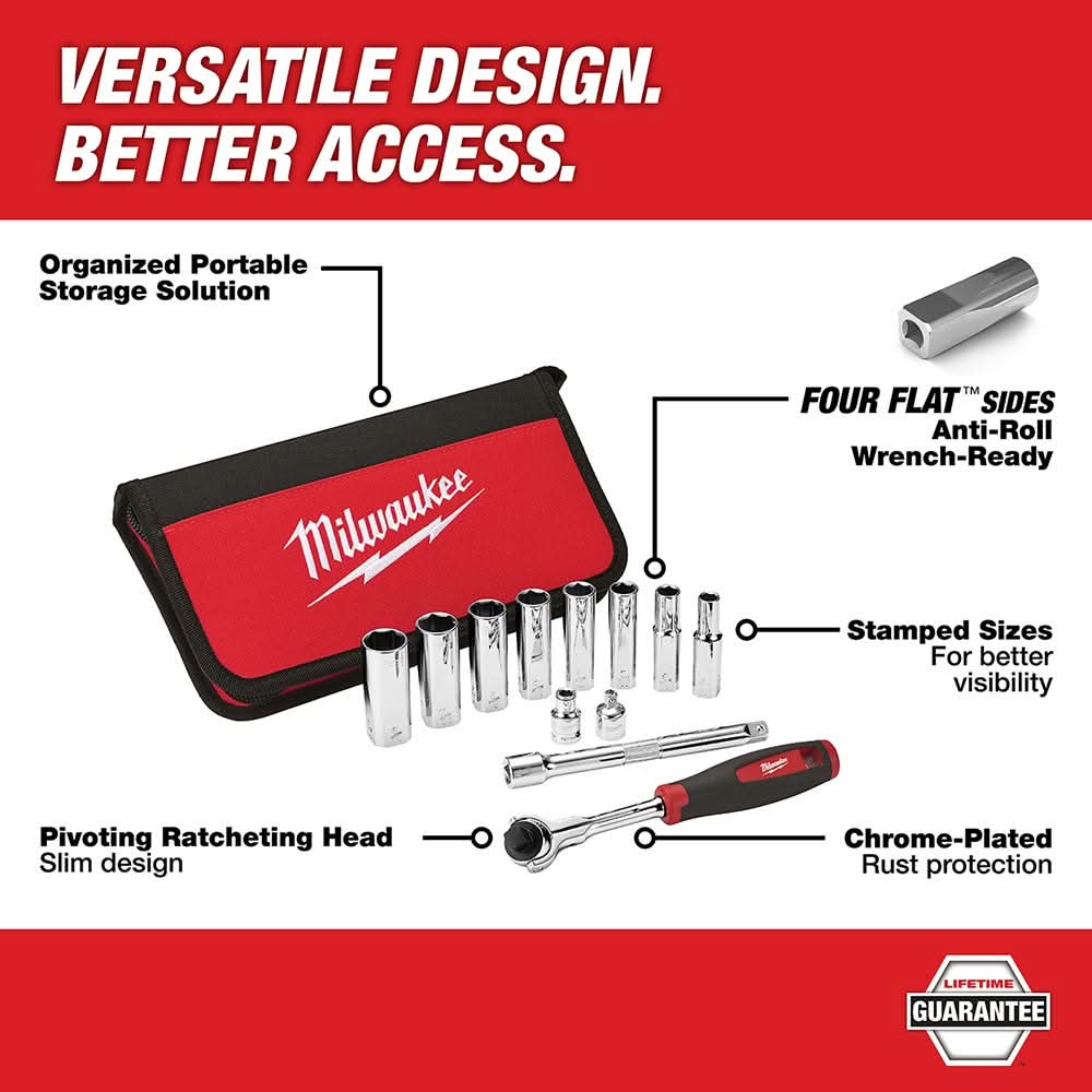 Milwaukee 48-22-9000 12-Piece  3/8" Drive Sae Socket Set - Image 3