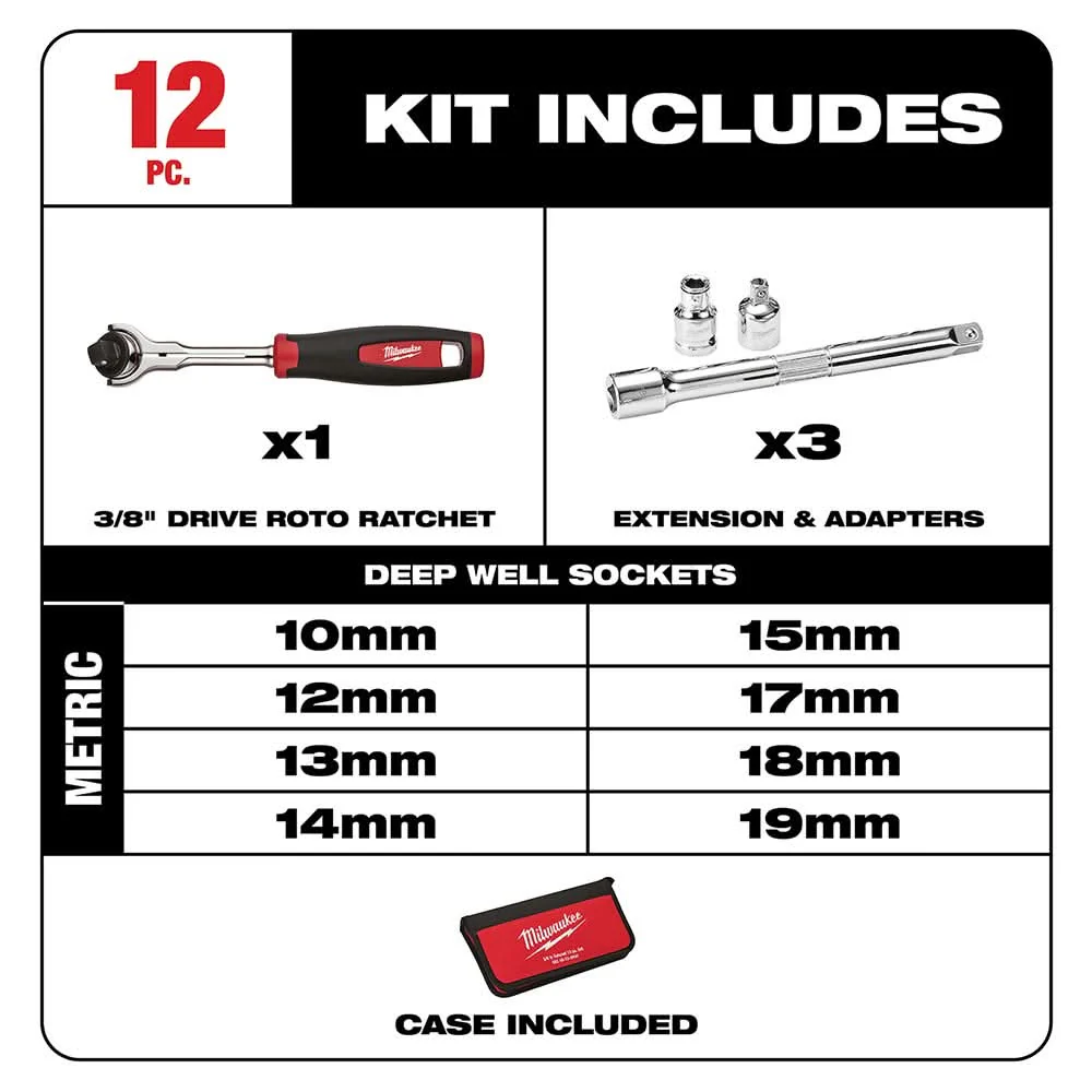Milwaukee 48-22-9001 12-Piece  3/8" Drive Metric Socket Set - Image 2
