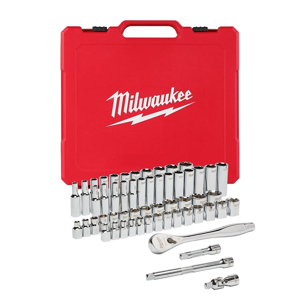 Milwaukee 48-22-9008 3/8" Drive 56-Piece Ratchet & Socket Set, SAE / Metric - Image 1