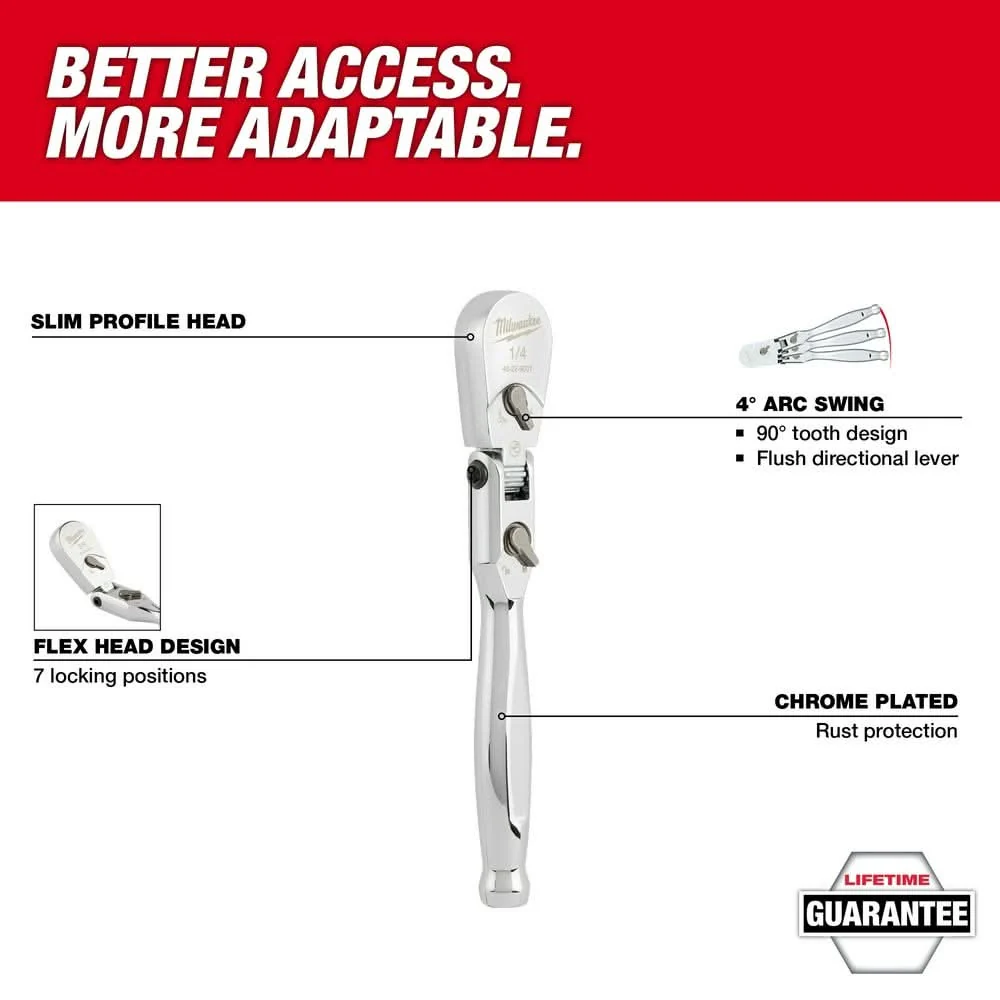 Milwaukee 48-22-9009 1/4" Drive 9" Flex Head Ratchet - Image 3