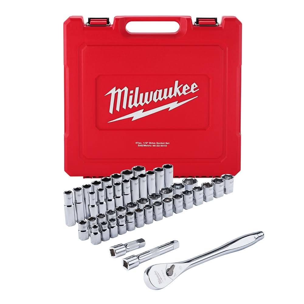 Milwaukee 48-22-9010 1/2" Drive 47-Piece SAE/Metric Ratchet And Socket Set - Image 1