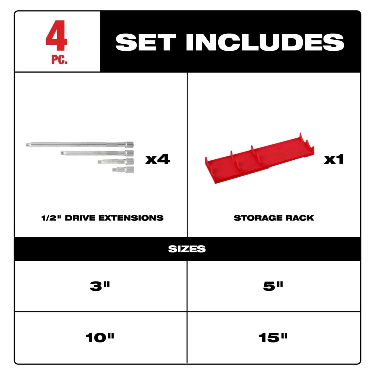 Milwaukee 48-22-9342 4pc 1/2" Drive Extension Set - Image 3