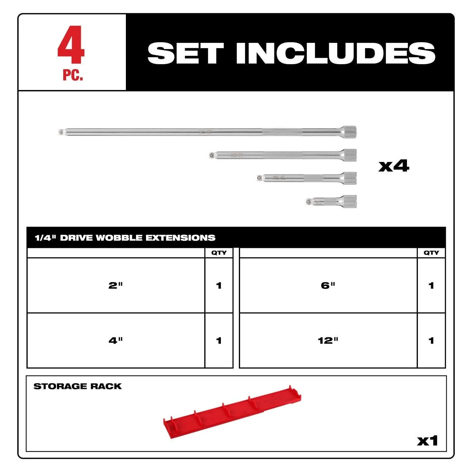 Milwaukee 48-22-9350 4pc 1/4" Drive Wobble Extension Set - Image 2