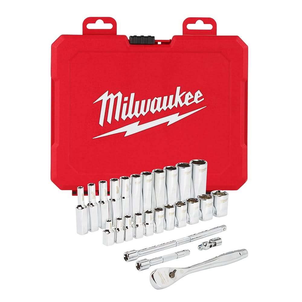 Milwaukee 48-22-9404 1/4" Drive 26-Piece SAE Ratchet & Socket Set - Image 1