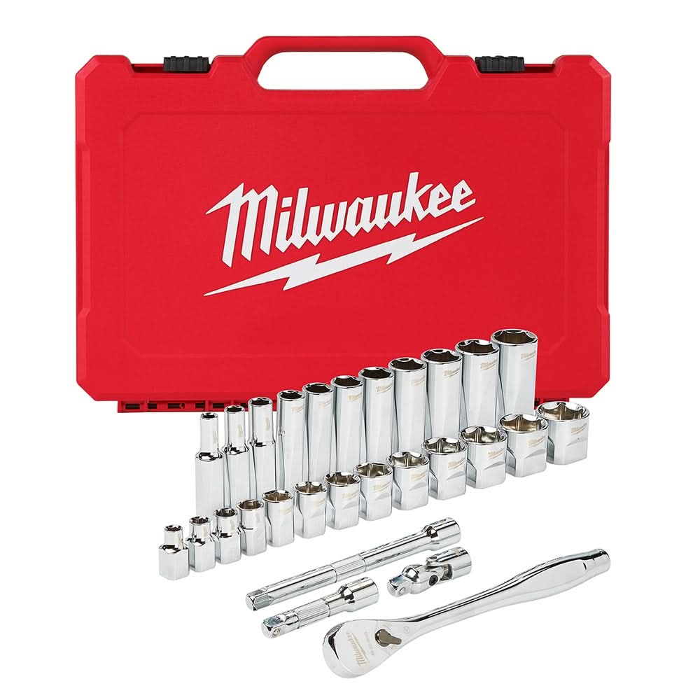 Milwaukee 48-22-9408 3/8" Drive 28-Piece SAE Ratchet & Socket Set - Image 1