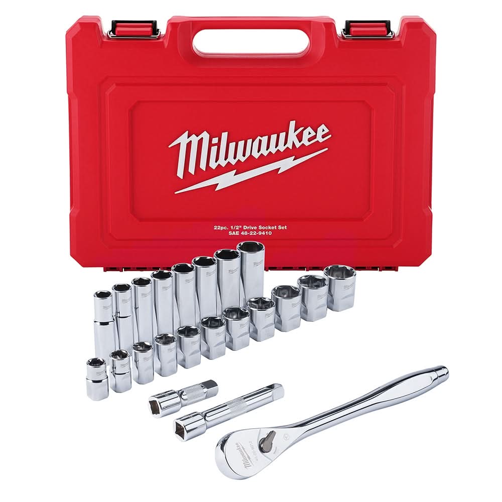 Milwaukee 48-22-9410 1/2" Drive 22-Piece SAE Ratchet & Socket Set - Image 1