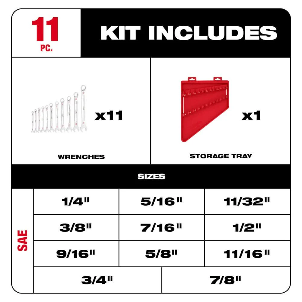 Milwaukee 48-22-9411 11pc SAE Combination Wrench Set - Image 2