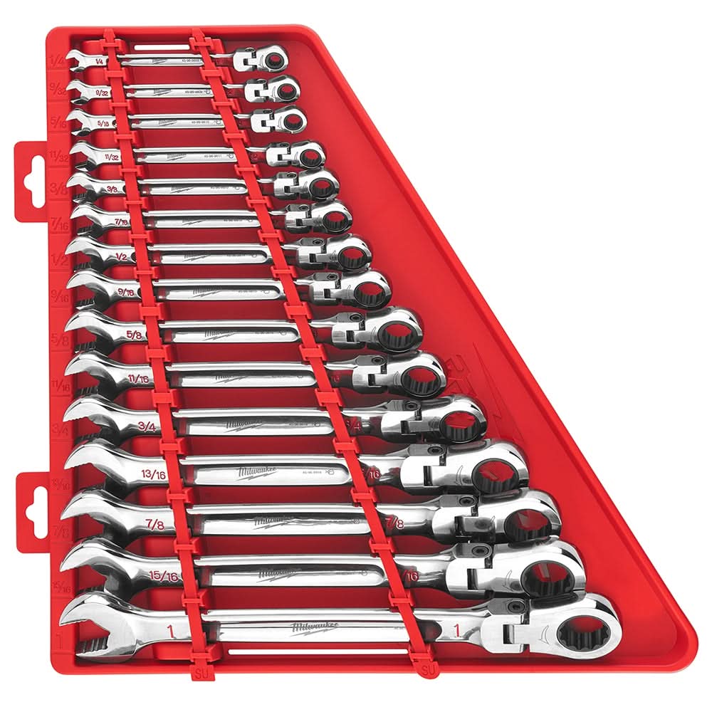 Milwaukee 48-22-9413 SAE Flex Head Ratcheting Combination Wrench, 15-Pieces - Image 1