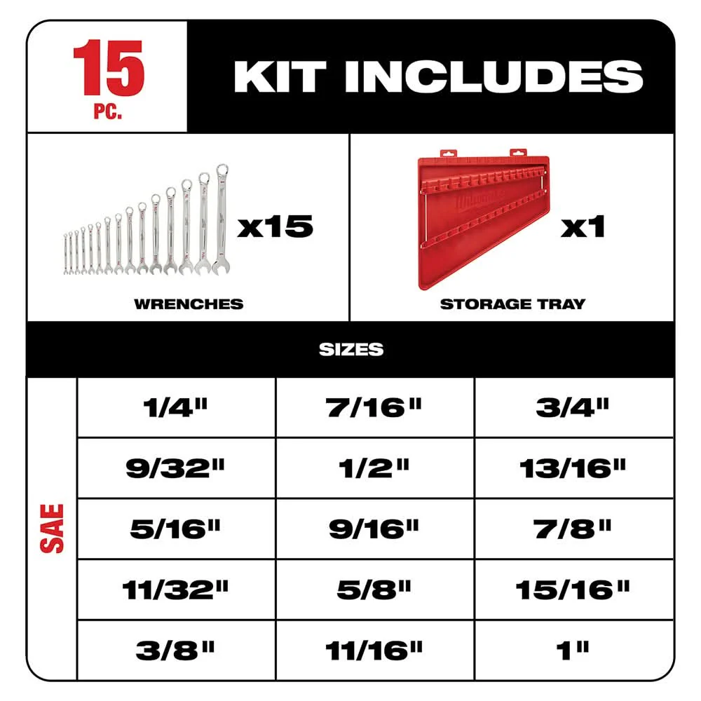 Milwaukee 48-22-9415 15-Piece  Combination Wrench Set - SAE - Image 2