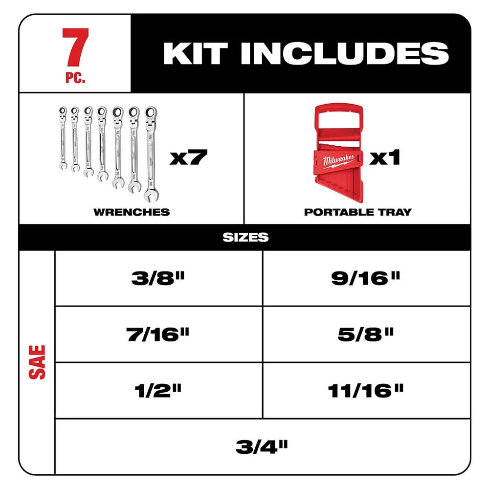 Milwaukee 48-22-9429 SAE Flex Head Combination Wrench, 7-Pieces - Image 2