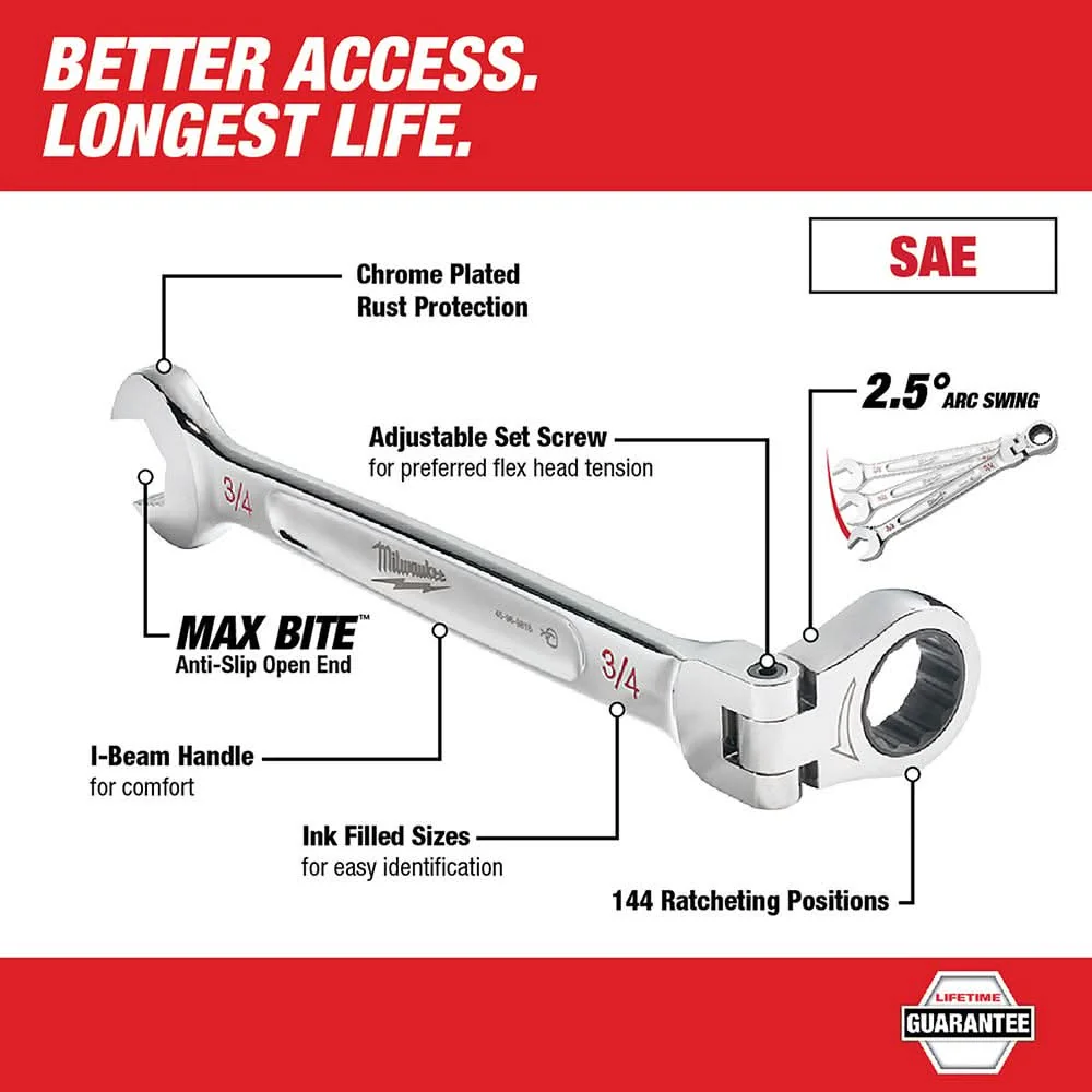 Milwaukee 48-22-9429 SAE Flex Head Combination Wrench, 7-Pieces - Image 3