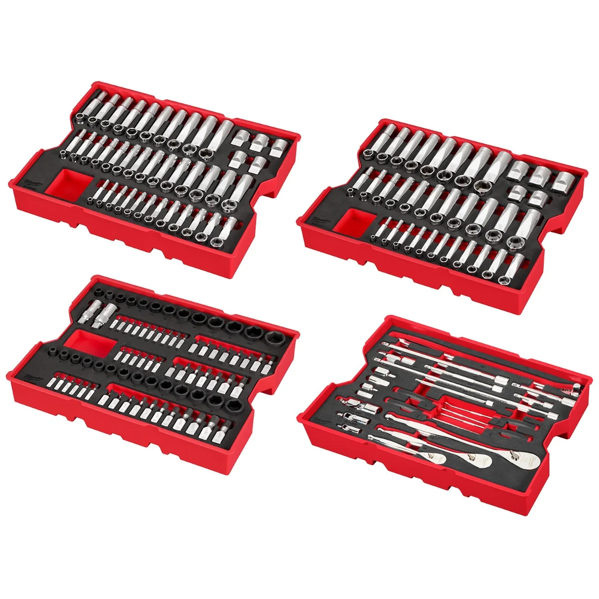 Milwaukee 48-22-9490 242-Piece 1/4-in., 3/8-in., & 1/2-in. Drive Metric & SAE Ratchet & Socket Set with Trays for PACKOUT Drawers - Image 1