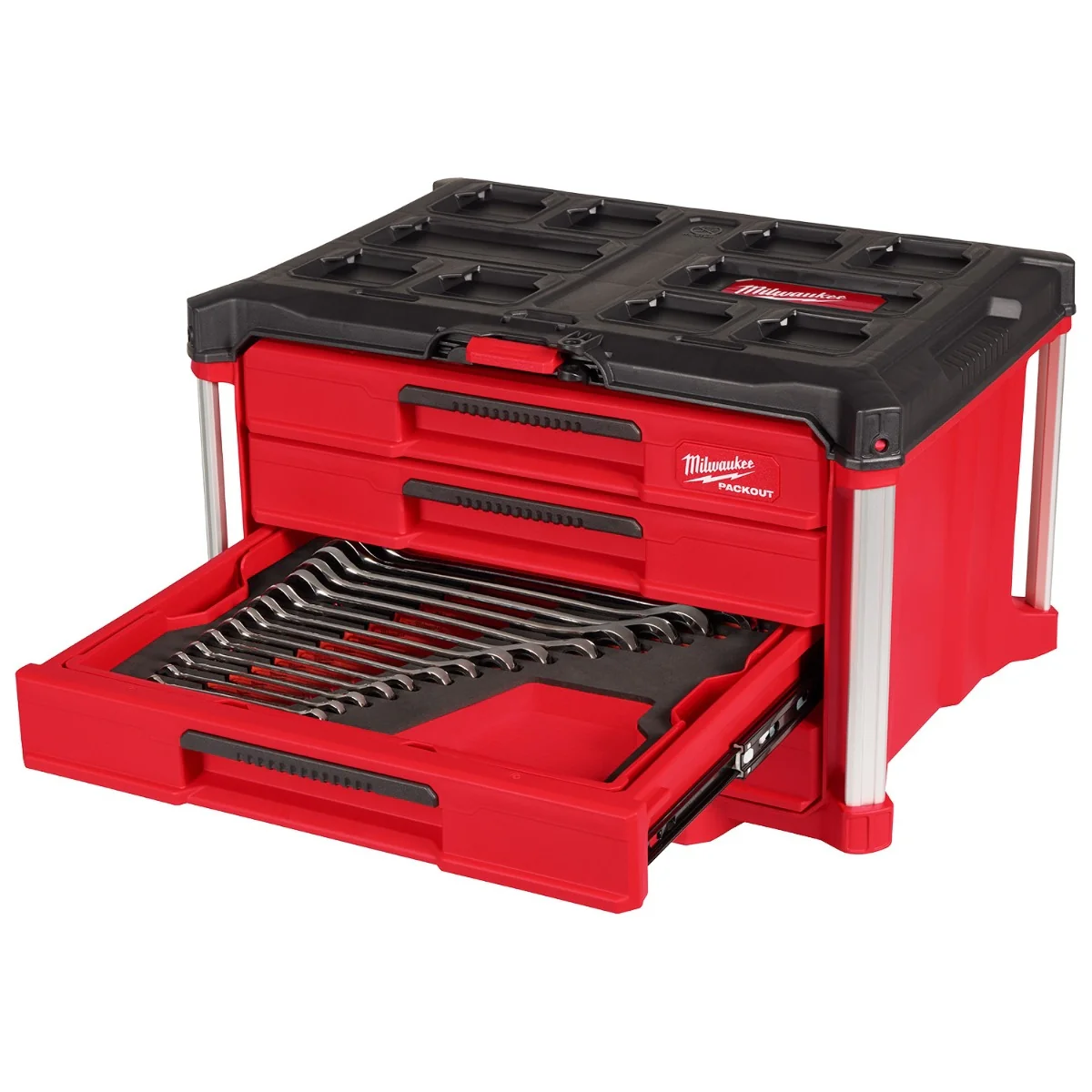 Milwaukee 48-22-9492 60-Piece Metric & SAE Combination Wrench Set with PACKOUT 4-Drawer Tool Box - Image 1