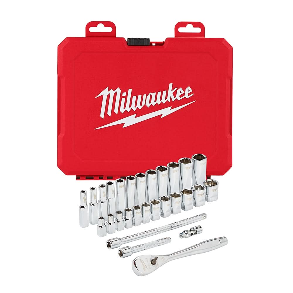 Milwaukee 48-22-9504 1/4" Drive 28-Piece Metric Ratchet & Socket Set - Image 1