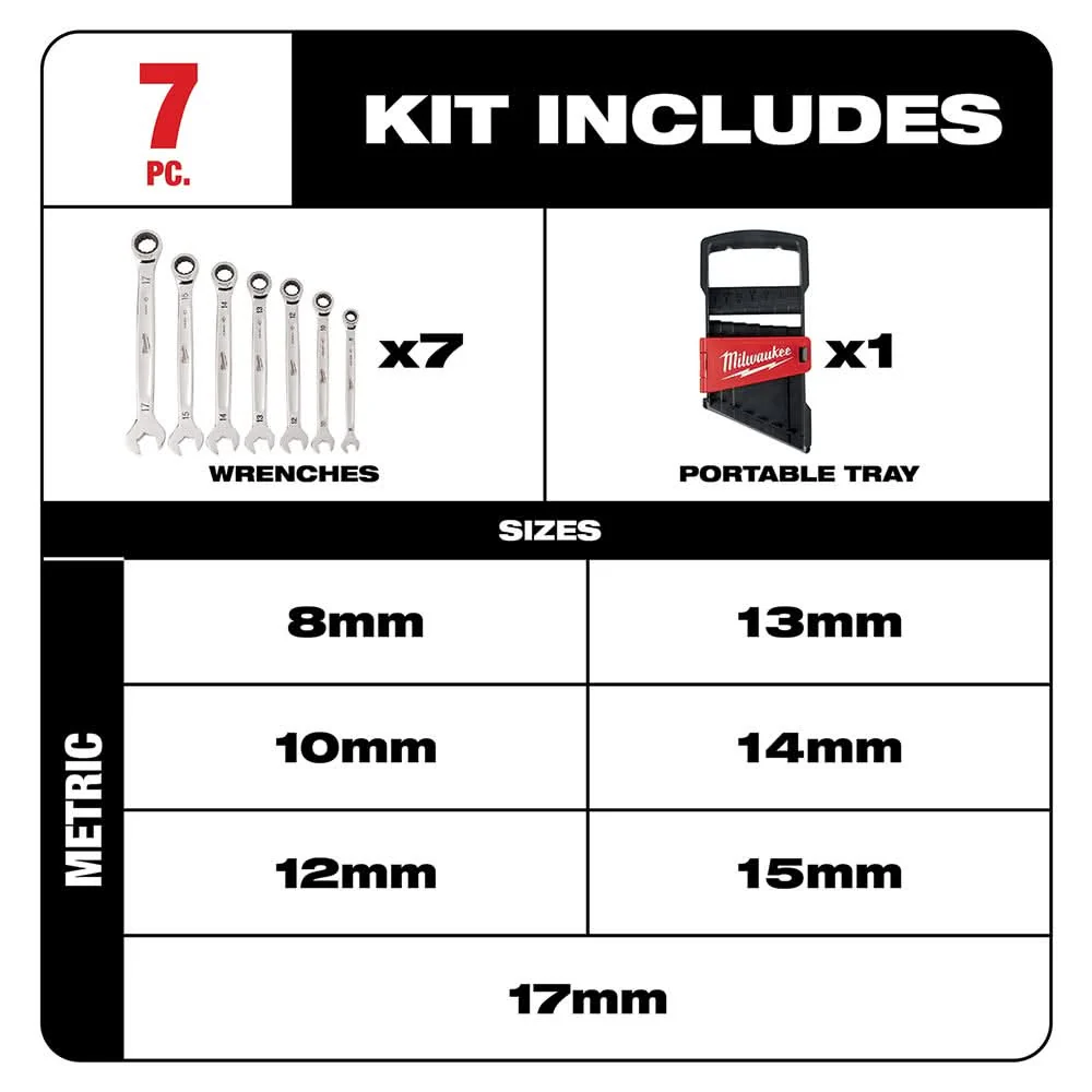 Milwaukee 48-22-9506 7-Piece Ratcheting Combination Metric Wrench Set - Image 2