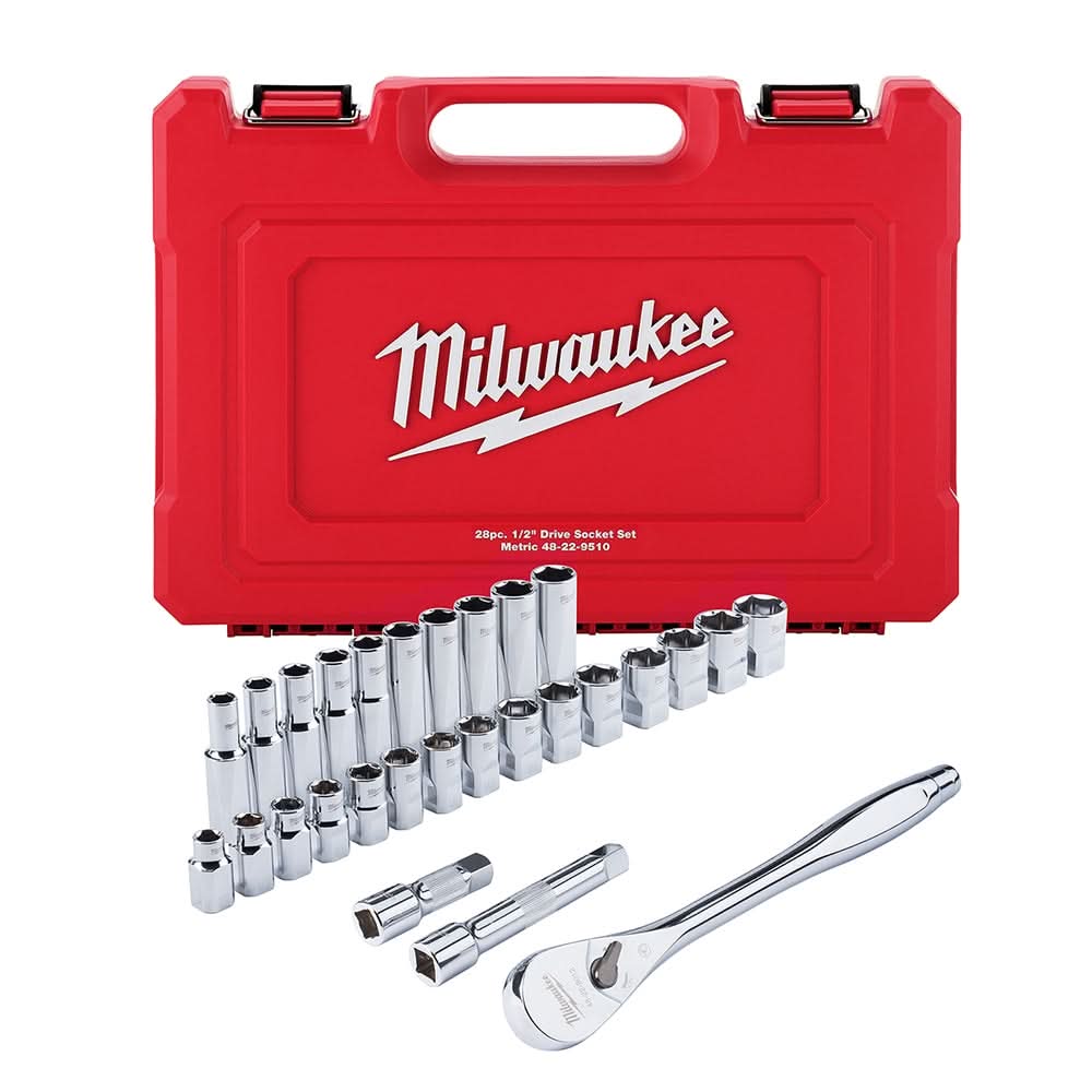 Milwaukee 48-22-9510 1/2" Drive 28-Piece Metric Ratchet & Socket Set - Image 1