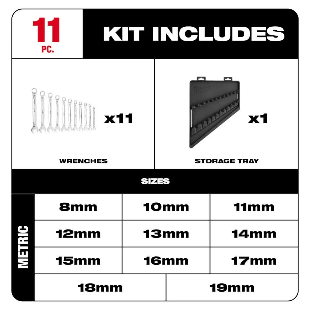 Milwaukee 48-22-9511 11pc Metric Combination Wrench Set - Image 2