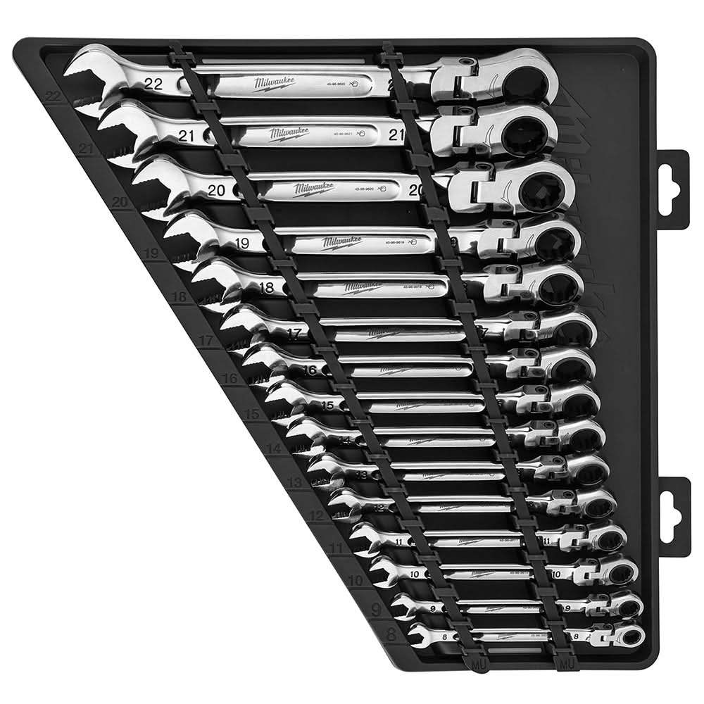 Milwaukee 48-22-9513 Metric Flex Head Ratcheting Combination Wrench, 15-Pieces - Image 1