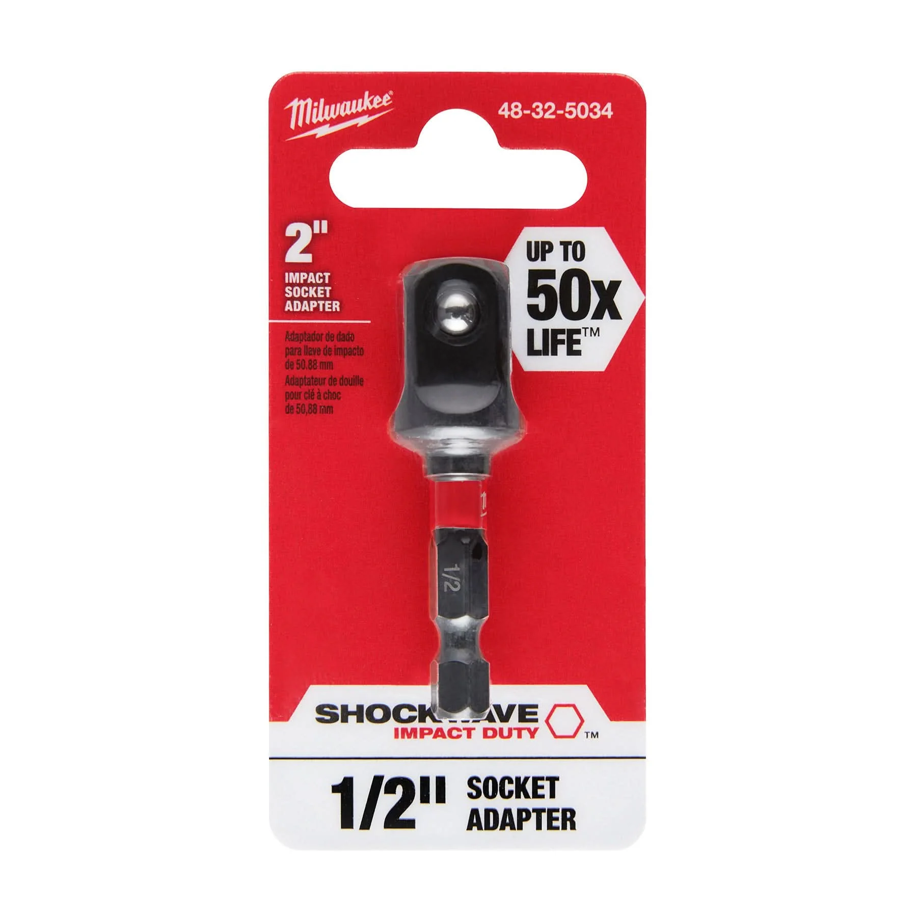 Milwaukee 48-32-5034 SHOCKWAVE 1/4" Hex to 1/2" Square Socket Adapter - Image 2