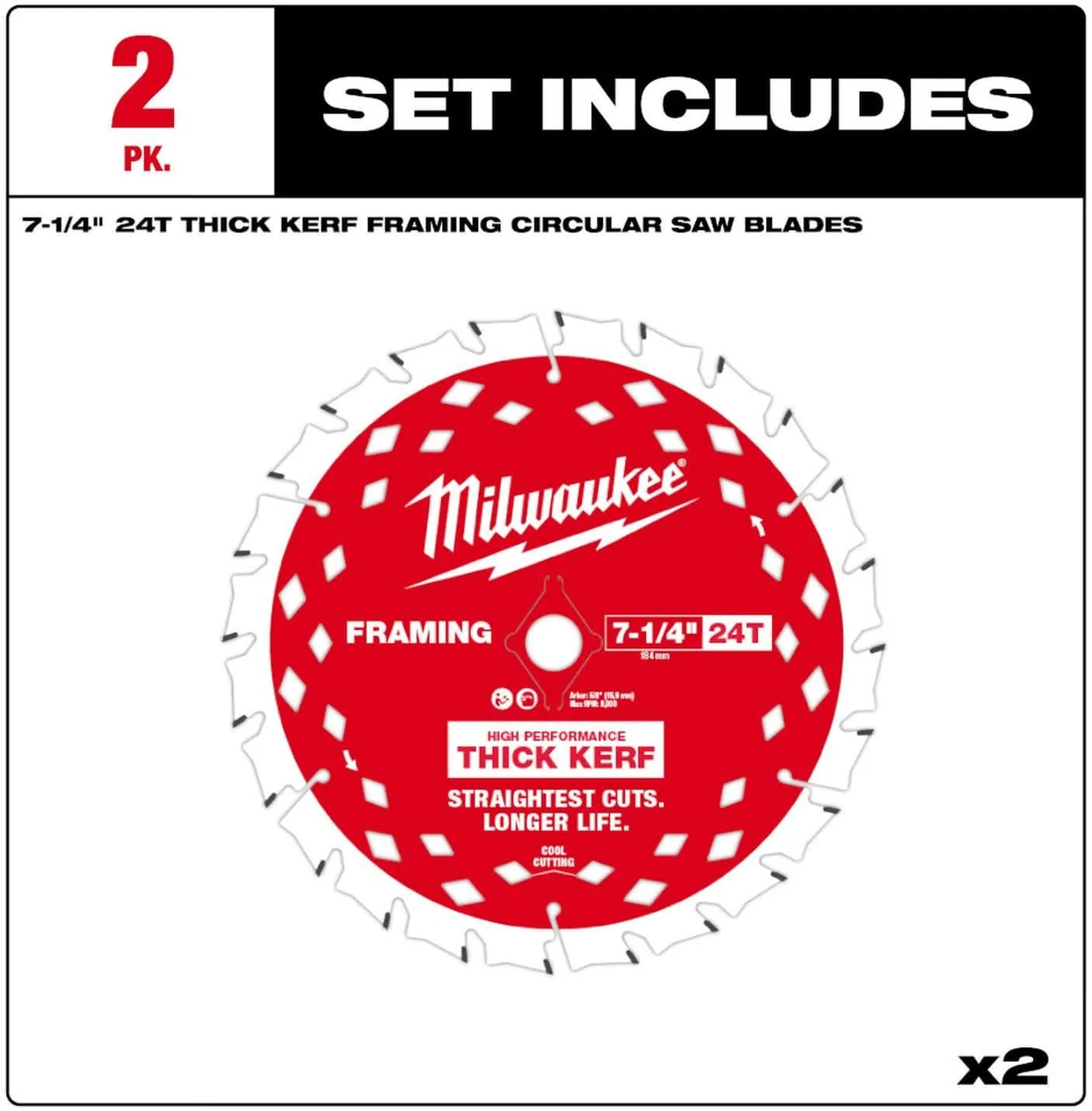 Milwaukee 48-40-0742 7-1/4 in. 24T Thick Kerf Framing Circular Saw Blade (2-Pack) - Image 3